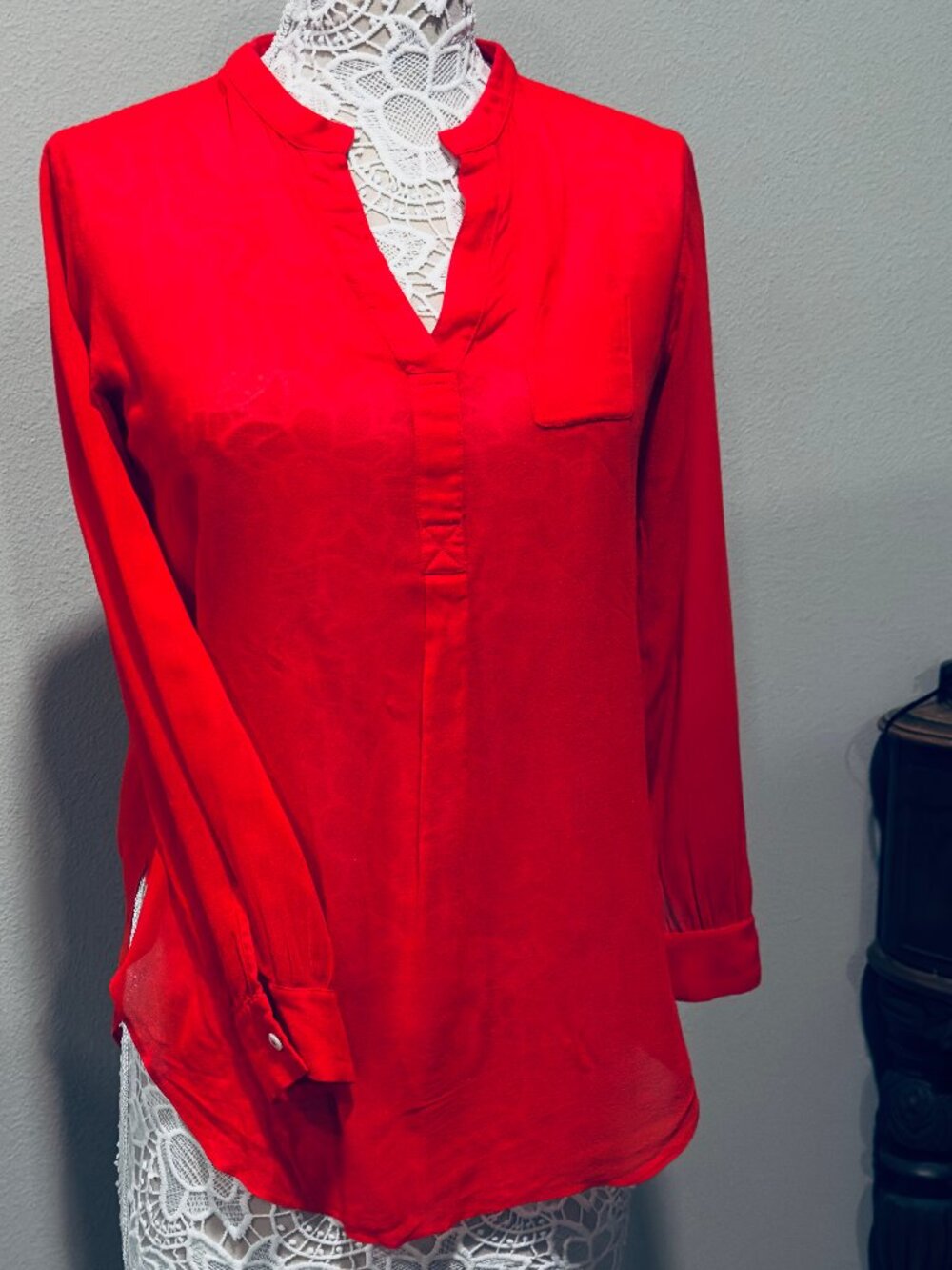size s, vintage christine Albers, vivid Red, blouse, long sleeve